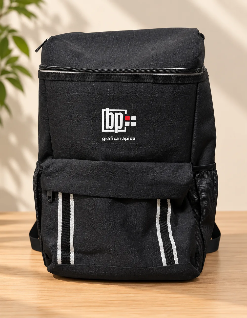 Mochila térmica Oásis preta personalizada com logotipo BP Mais