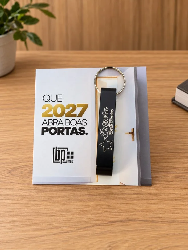 Card personalizado com chaveiro abridor BP Mais