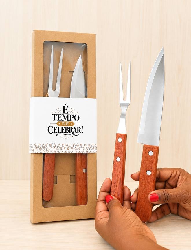 Kit churrasco Pampa em caixa kraft com cinta de papel personalizada